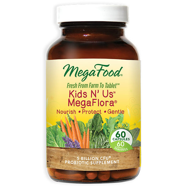 MegaFood DailyFoods Kids N' Us MegaFlora, Natural Probiotic, 60 Capsules, MegaFood