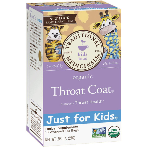 Traditional Medicinals Teas Just for Kids Organic Throat Coat Tea 18 bags, Traditional Medicinals Teas