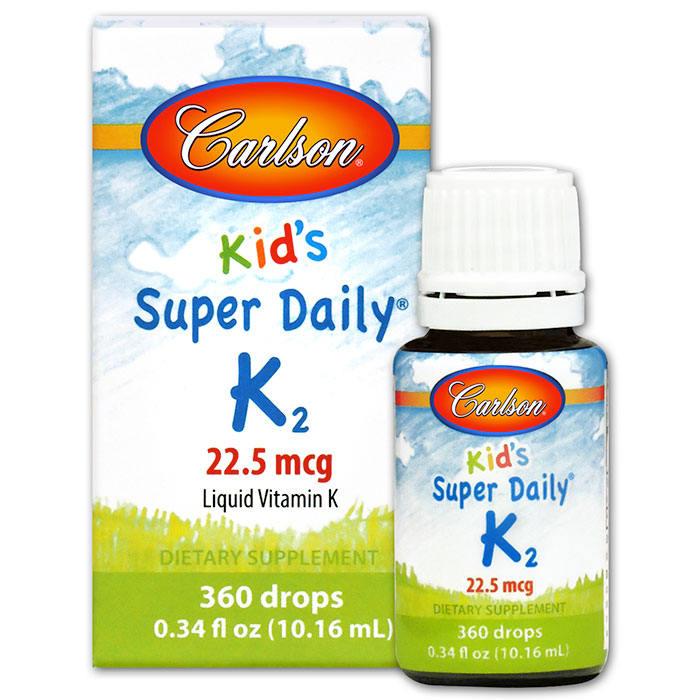 Kids Super Daily K2 Liquid Vitamin K (360 Drops), 0.34 oz (10.16 ml), Carlson Labs