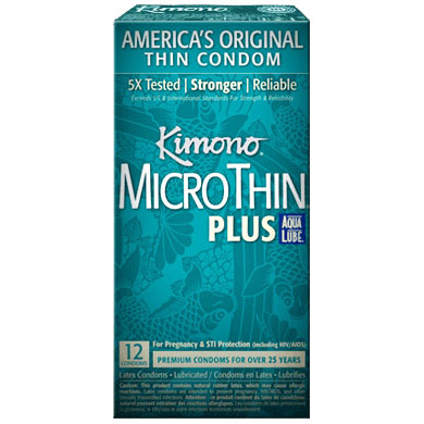 Kimono MicroThin, Ultra Lubricated (with Aqua Lube) Latex Condoms, 12 Pack