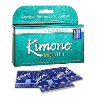 Kimono MicroThin, Ultra Lubricated (with Aqua Lube) Latex Condoms, 3 Pack
