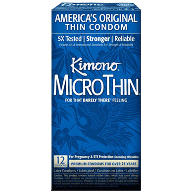 Kimono MicroThin, Ultra Thin Lubricated Latex Condoms, 12 Pack