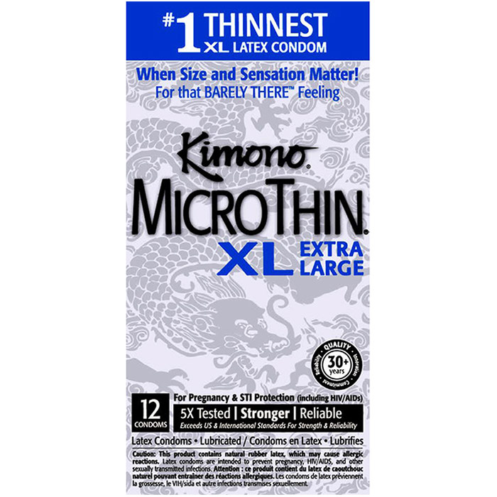 Kimono MicroThin XL Extra Large Lubricated Latex Condoms, 12 Pack