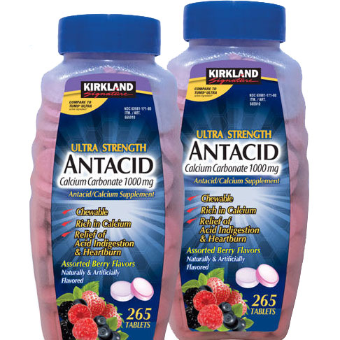Kirkland Signature Antacid Ultra Strength, Calcium Carbonate 1000 mg, 265 Chewable Tablets x 2 Bottles