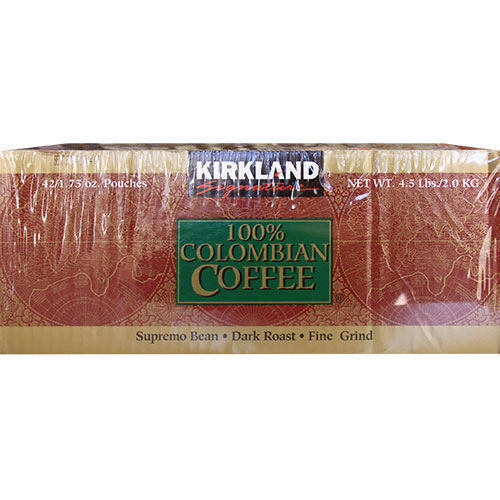 Kirkland Signature 100% Colombian Coffee, Fine Grind, 1.75 oz x 42 Pouches (4.5 lb)