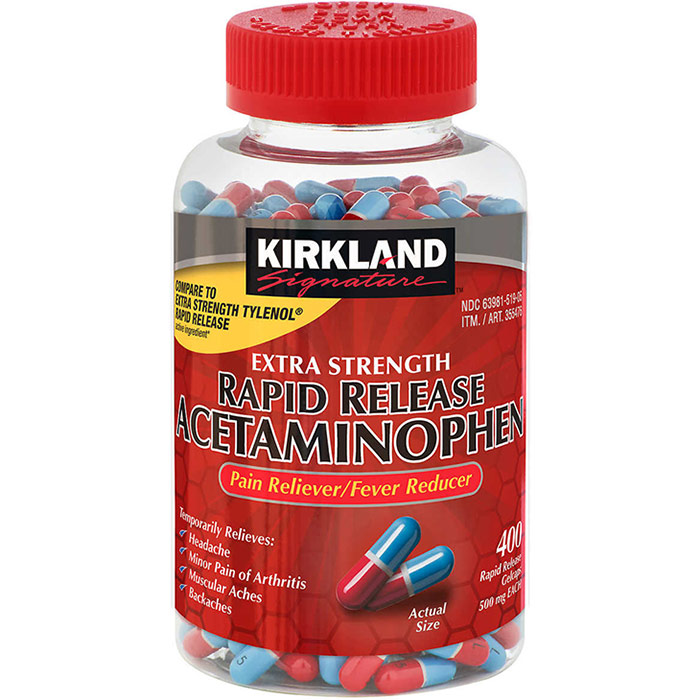 Kirkland Signature Extra Strength Acetaminophen 500 mg, Pain Reliever, 500 Caplets