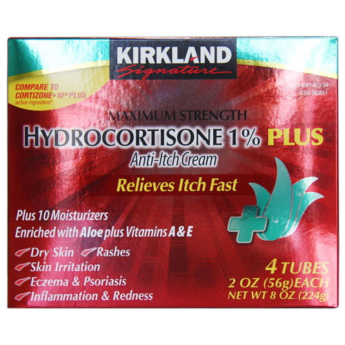 Kirkland Signature Maximum Strength Hydrocortisone 1% Plus Anti-Itch Cream, 2 oz x 4 Tubes