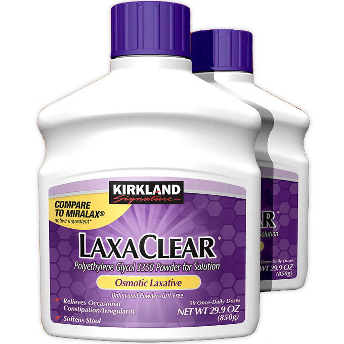 Kirkland Signature LaxaClear Polyethylene Glycol 3350 Powder for Solution, 29.9 oz x 2 Bottles