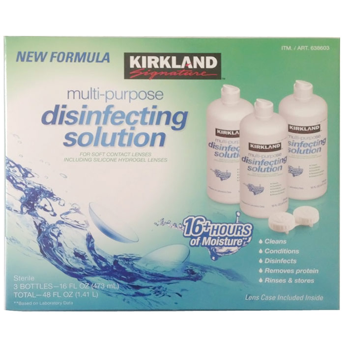 Kirkland Signature Multi-Purpose Contact Lens Disinfecting Solution, 16 oz x 3 Bottles