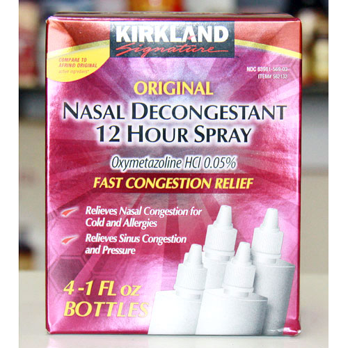 Kirkland Signature Original Nasal Decongestant 12 Hour Spray, 1 oz x 4 Bottles