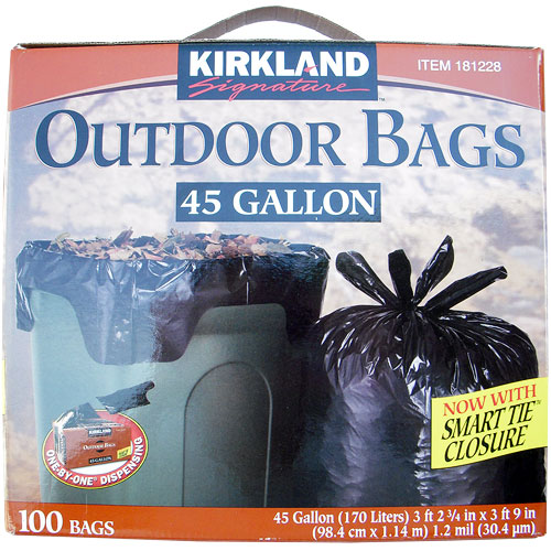 Kirkland Signature Outdoor Bags 45 Gallon, Trash Bags with Smart Tie Closure, 100 Bags