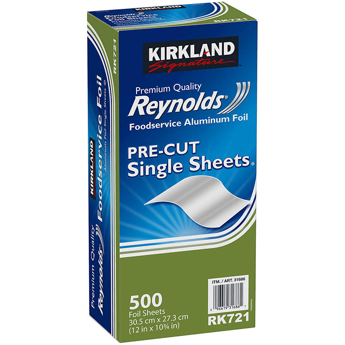 Kirkland Signature Reynolds Foodservice Foil Sheets, Premium Quality Aluminum Foil Single Sheets (RK721), 500 Count