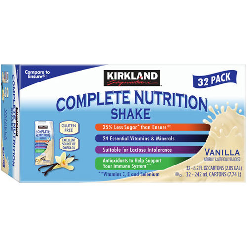 Kirkland Signature Complete Nutrition Shake, Vanilla, 32 Pack (8.2 oz Each)