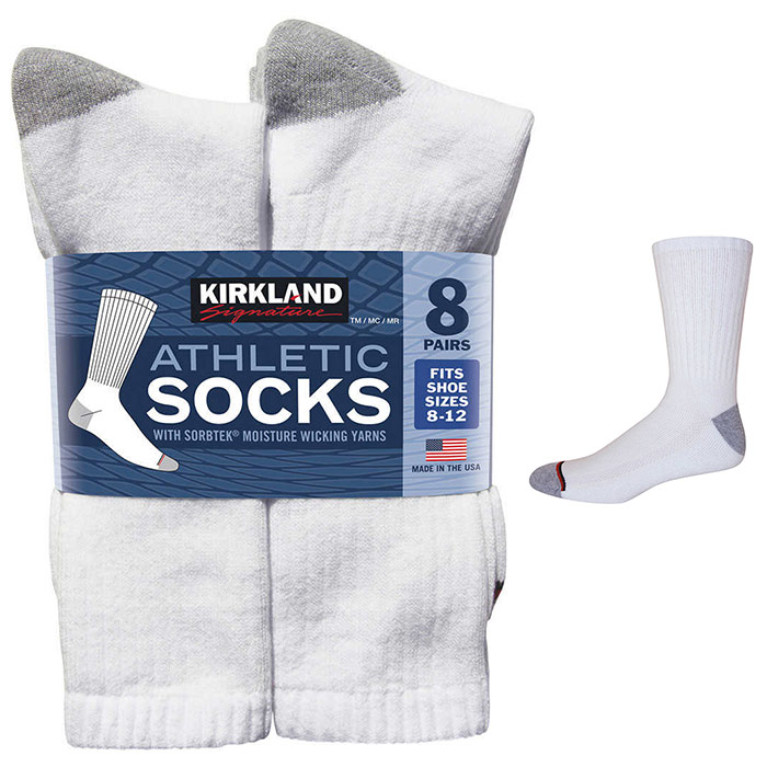 Kirkland Signature Mens Cushioned Crew Socks - White, 6 Pair