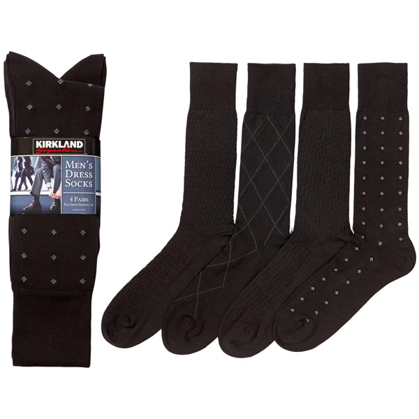 Kirkland Signature Mens Dress Socks - Black, 4 Pair