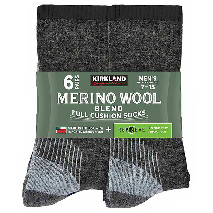 Kirkland Signature Mens Outdoor Trail Socks, Merino Wool Blend, Black/Brown, 4 Pair