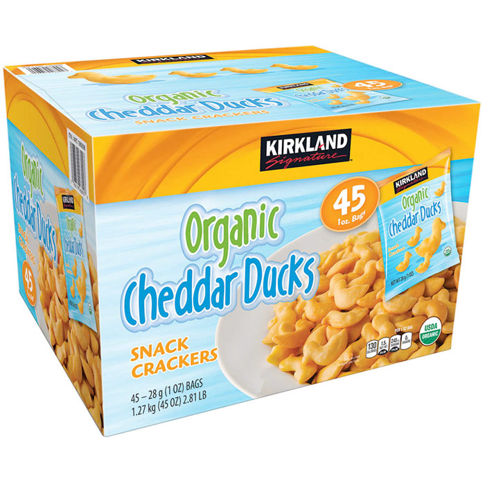 Kirkland Signature Organic Cheddar Ducks, Cheese Snack Crackers, 1 oz x 45 Bags