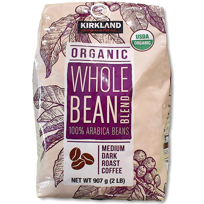 Kirkland Signature Organic Whole Bean Blend, 100% Arabica Coffee Beans, 2 lb (907 g)