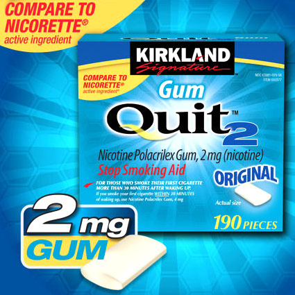 Kirkland Signature Quit2 Nicotine Polacrilex Gum 2 mg, Stop Smoking Aid, 380 Pieces