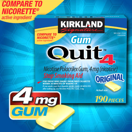 Kirkland Signature Quit4 Nicotine Polacrilex Gum 4 mg, Stop Smoking Aid, 380 Pieces