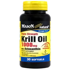Krill Oil 1000 mg with Astaxanthin, Triple Strength, 30 Softgels, Mason Natural
