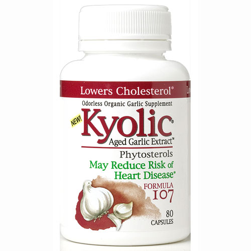 Kyolic Aged Garlic Extract Formula 107, with Phytosterols, 80 Capsules, Wakunaga Kyolic
