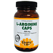 L-Arginine 500 mg w/B-6 100 Vegicaps, Country Life