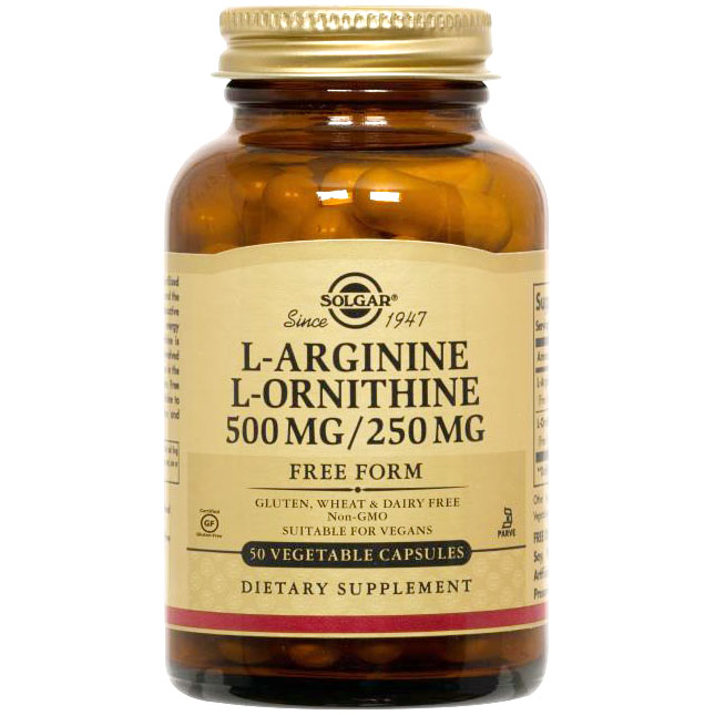 L-Arginine/L-Ornithine 500/250 mg, 100 Vegetable Capsules, Solgar