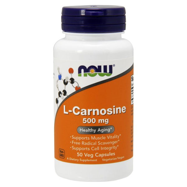 L-Carnosine 500 mg Vegetarian, 50 Vcaps, NOW Foods