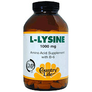 L-Lysine 1000 mg w/B-6 100 Tablets, Country Life
