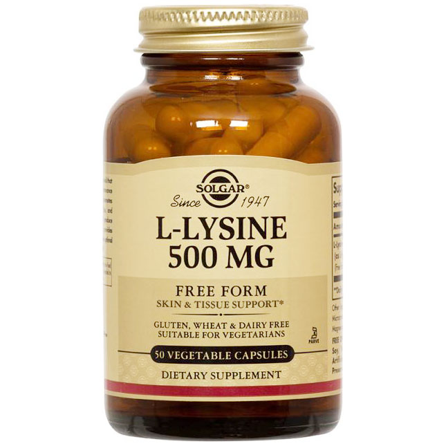 L-Lysine 500 mg, 100 Vegetable Capsules, Solgar