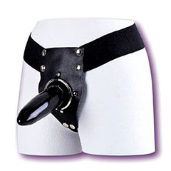 Leather Ring Harness with Dildo, California Exotic Novelties