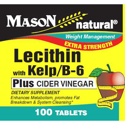 Extra Strength Lecithin with Kelp/B-6, 100 Tablets, Mason Natural
