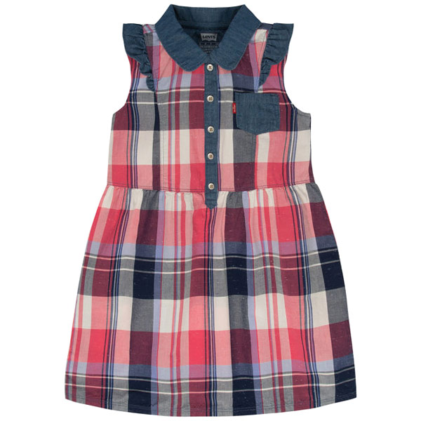 Levis Girls Denim Dress, 100% Cotton - Tea Tree Pink Plaid