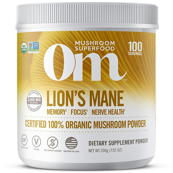 Lions Mane Mushroom Superfood Powder, 200 g, Om Organic Mushroom Nutrition