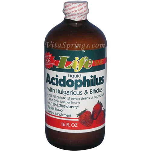 Liquid Acidophilus with Bulgaricus & Bfidus - Strawberry Flavor, 16 oz, LifeTime
