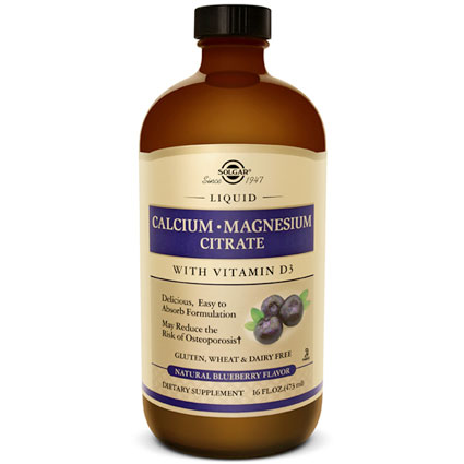 Liquid Calcium Magnesium Citrate with Vitamin D3 - Natural Blueberry Flavor, 16 oz, Solgar