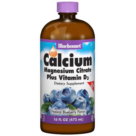 Liquid Calcium Magnesium Citrate Plus Vitamin D3, Natural Blueberry Flavor, 16 oz, Bluebonnet Nutrition