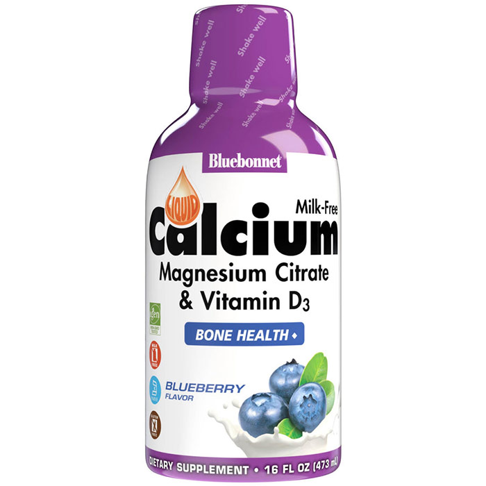 Liquid Calcium Magnesium Citrate Plus Vitamin D3, Natural Blueberry Flavor, 16 oz, Bluebonnet Nutrition