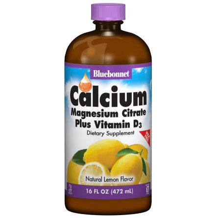 Liquid Calcium Magnesium Citrate Plus Vitamin D3, Natural Lemon Flavor, 16 oz, Bluebonnet Nutrition