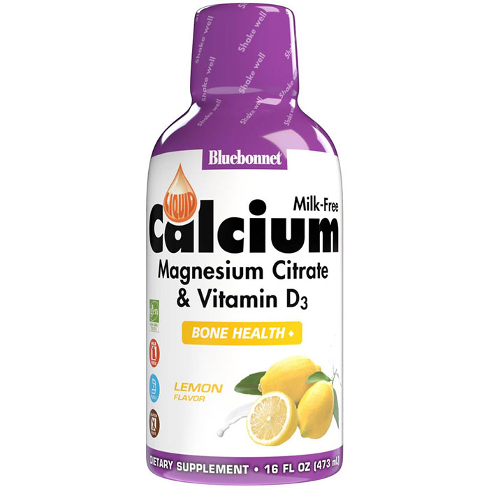 Liquid Calcium Magnesium Citrate Plus Vitamin D3, Natural Lemon Flavor, 16 oz, Bluebonnet Nutrition