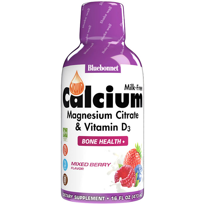 Liquid Calcium Magnesium Citrate Plus Vitamin D3, Natural Mixed Berry Flavor, 16 oz, Bluebonnet Nutrition