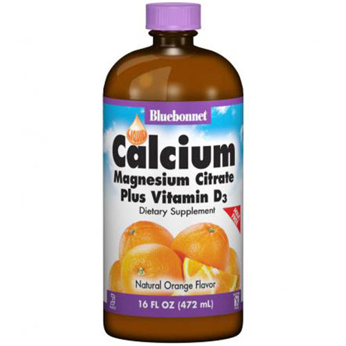 Liquid Calcium Magnesium Citrate Plus Vitamin D3, Natural Orange Flavor, 16 oz, Bluebonnet Nutrition