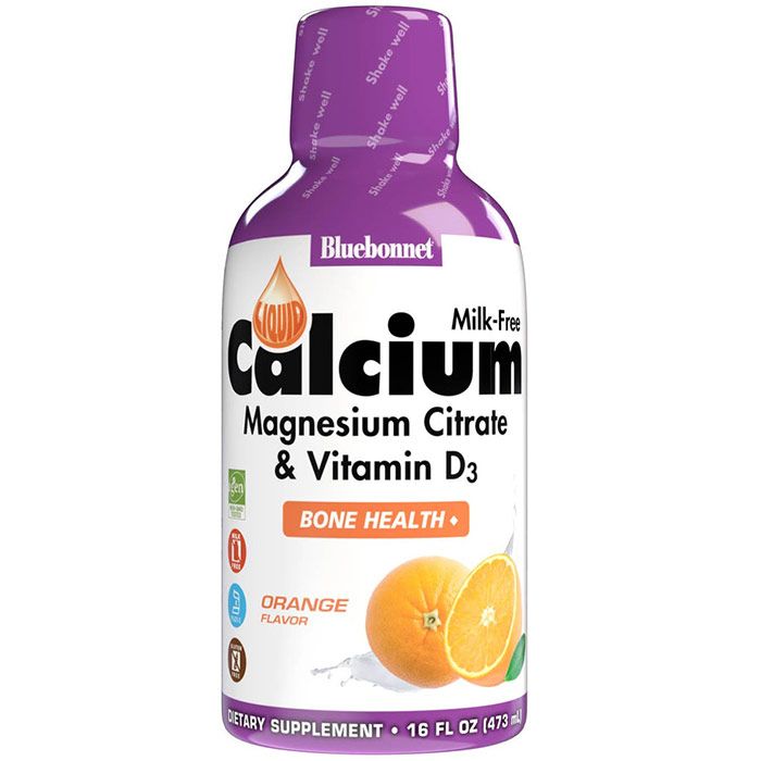 Liquid Calcium Magnesium Citrate Plus Vitamin D3, Natural Orange Flavor, 16 oz, Bluebonnet Nutrition