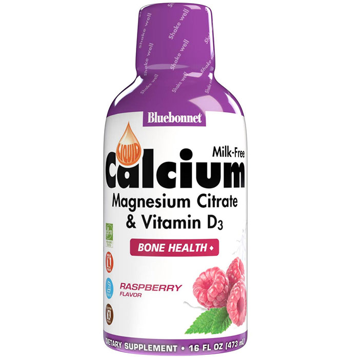 Liquid Calcium Magnesium Citrate Plus Vitamin D3, Natural Raspberry Flavor, 16 oz, Bluebonnet Nutrition