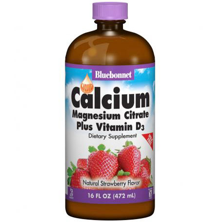 Liquid Calcium Magnesium Citrate Plus Vitamin D3, Natural Strawberry Flavor, 16 oz, Bluebonnet Nutrition