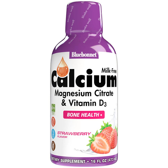 Liquid Calcium Magnesium Citrate Plus Vitamin D3, Natural Strawberry Flavor, 16 oz, Bluebonnet Nutrition