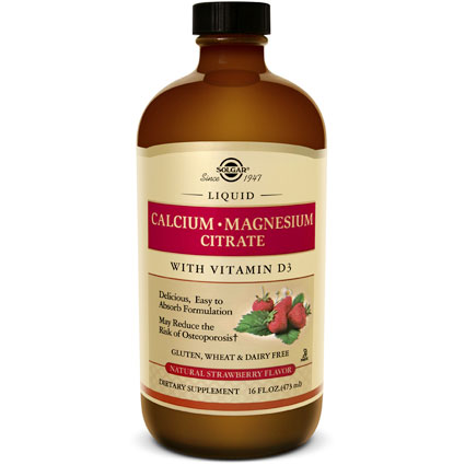 Liquid Calcium Magnesium Citrate with Vitamin D3 - Natural Strawberry Flavor, 16 oz, Solgar