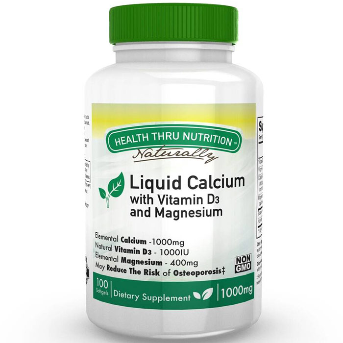 Liquid Calcium with Vitamin D3 & Magnesium, 100 Softgels, Health Thru Nutrition