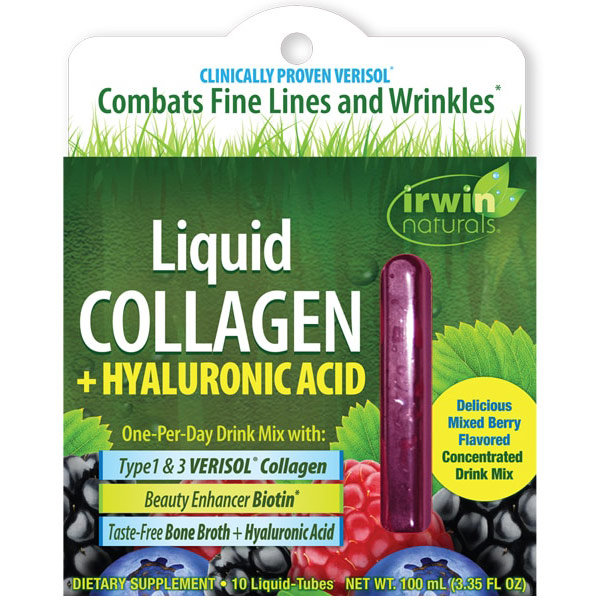 Liquid Collagen + Hyaluronic Acid Drink Mix, 10 Liquid-Tubes, Irwin Naturals